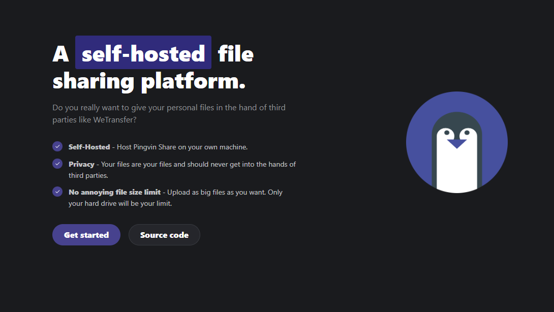 Pingvin Share upload interface