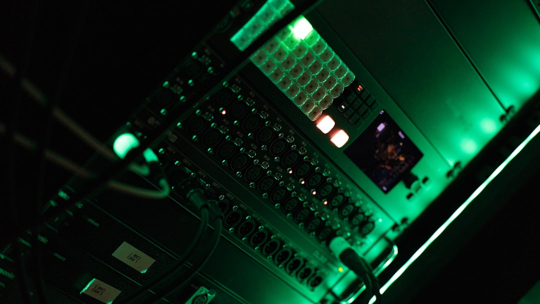 a close up of a computer in a dark room